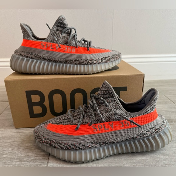 ADIDAS Yeezy Boost 350 V2 Beluga Reflective GW1229 Steeple Grey Solar Red Sz 12 - Picture 1 of 12